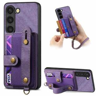 For Samsung Galaxy S23 5G Retro Cross Wristband Wallet Leather Back Phone Case(Purple)