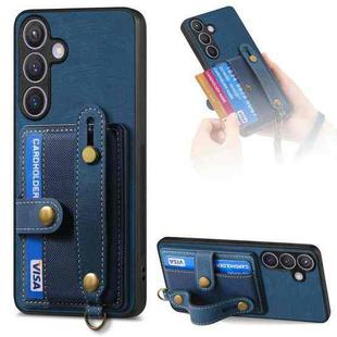 For Samsung Galaxy S24 5G Retro Cross Wristband Wallet Leather Back Phone Case(Blue)