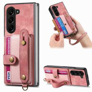 For Samsung Galaxy Z Fold6 5G Retro Cross Wristband Wallet Leather Back Phone Case(Pink)