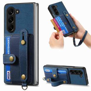 For Samsung Galaxy Z Fold6 5G Retro Cross Wristband Wallet Leather Back Phone Case(Blue)