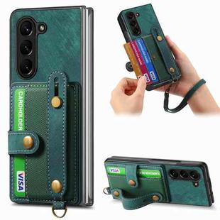 For Samsung Galaxy Z Fold6 5G Retro Cross Wristband Wallet Leather Back Phone Case(Green)