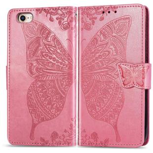 For iPhone 16e Butterfly Love Flower Embossed Leather Phone Case(Pink)