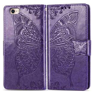 For iPhone 16e Butterfly Love Flower Embossed Leather Phone Case(Purple)