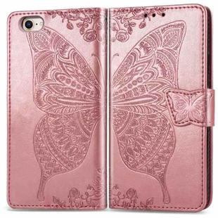 For iPhone 16e Butterfly Love Flower Embossed Leather Phone Case(Rose Gold)