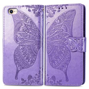For iPhone 16e Butterfly Love Flower Embossed Leather Phone Case(Lavender)