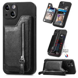 For iPhone 15 Plus Zipper Wallet Leather Back Shockproof Phone Case(Black)