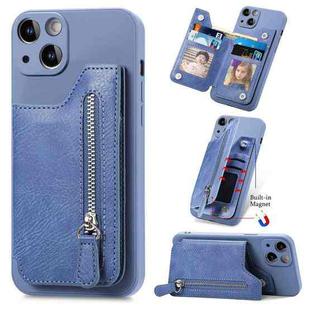 For iPhone 15 Plus Zipper Wallet Leather Back Shockproof Phone Case(Blue)