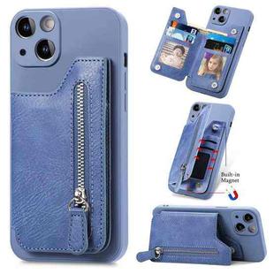 For iPhone 14 Zipper Wallet Leather Back Shockproof Phone Case(Blue)