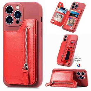 For iPhone 14 Pro Max Zipper Wallet Leather Back Shockproof Phone Case(Red)