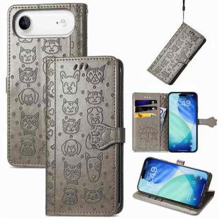 For iPhone Air Cat and Dog Embossed Leather Phone Case(Gray)