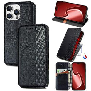 For iPhone 16 Pro Max Cubic Grid Pressed Magnetic Leather Phone Case(Black)