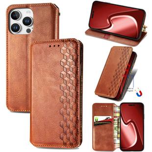 For iPhone 16 Pro Max Cubic Grid Pressed Magnetic Leather Phone Case(Brown)