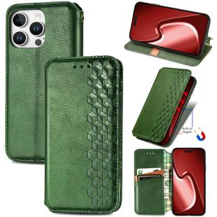 For iPhone 16 Pro Cubic Grid Pressed Magnetic Leather Phone Case(Green)