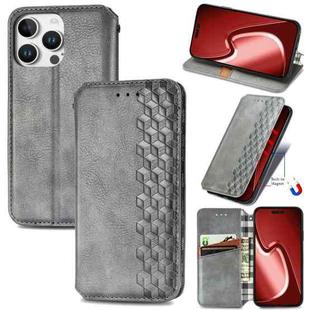 For iPhone 16 Pro Cubic Grid Pressed Magnetic Leather Phone Case(Gray)