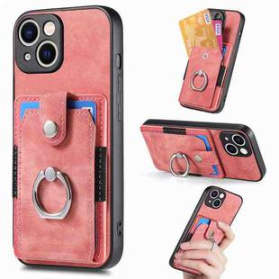 For iPhone 15 Retro Skin-feel Ring Card Wallet Phone Case(Pink)