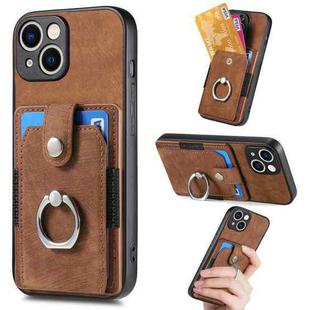 For iPhone 15 Retro Skin-feel Ring Card Wallet Phone Case(Brown)