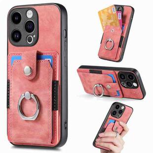 For iPhone 15 Pro Retro Skin-feel Ring Card Wallet Phone Case(Pink)