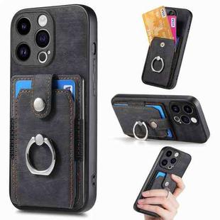 For iPhone 15 Pro Retro Skin-feel Ring Card Wallet Phone Case(Black)