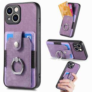 For iPhone 15 Plus Retro Skin-feel Ring Card Wallet Phone Case(Purple)