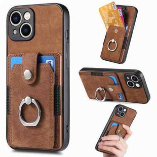 For iPhone 15 Plus Retro Skin-feel Ring Card Wallet Phone Case(Brown)