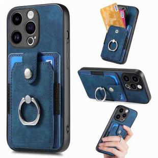 For iPhone 15 Pro Max Retro Skin-feel Ring Card Wallet Phone Case(Blue)