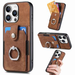 For iPhone 16 Pro Retro Skin-feel Ring Card Wallet Phone Case(Brown)