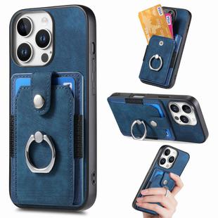 For iPhone 16 Pro Max Retro Skin-feel Ring Card Wallet Phone Case(Blue)