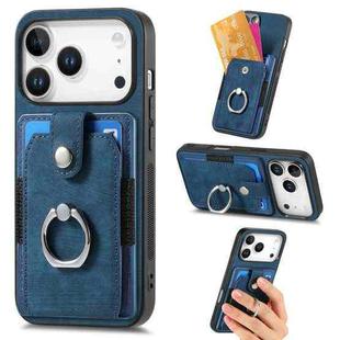 For iPhone 17 Pro Retro Skin-feel Ring Card Wallet Phone Case(Blue)