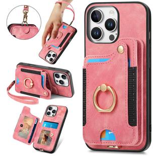 For iPhone 16 Pro Max Retro Skin-feel Ring Multi-card Wallet Phone Case(Pink)