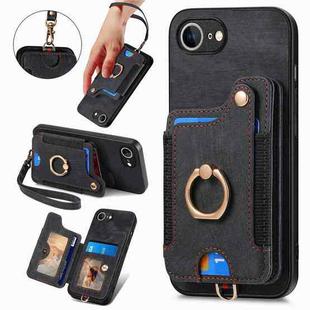 For iPhone 16e Retro Skin-feel Ring Multi-card Wallet Phone Case(Black)