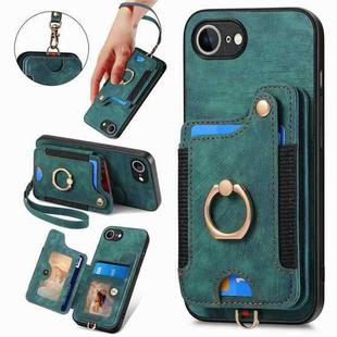 For iPhone 16e Retro Skin-feel Ring Multi-card Wallet Phone Case(Green)