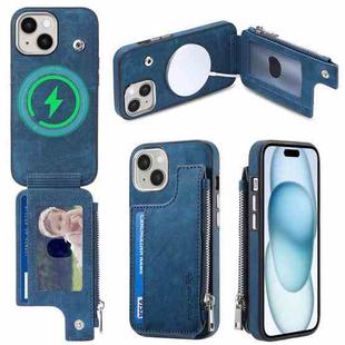 For iPhone 15 Magsafe Zipper RFID Wallet All-inclusive Shockrpoof Phone Case(Blue)