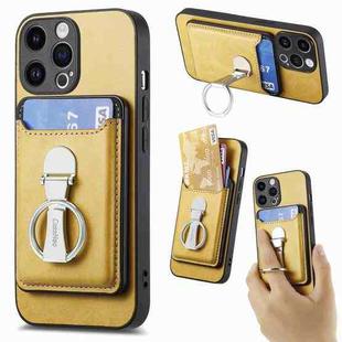 For iPhone 15 Skin Feel Ring Holder Wallet Magnetic Phone Case(Yellow)