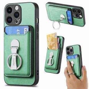 For iPhone 15 Skin Feel Ring Holder Wallet Magnetic Phone Case(Green)