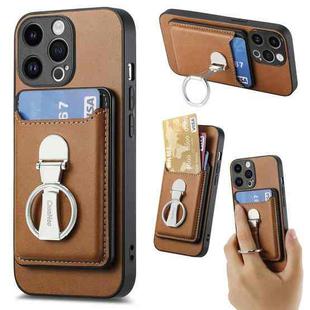 For iPhone 15 Pro Max Skin Feel Ring Holder Wallet Magnetic Phone Case(Brown)