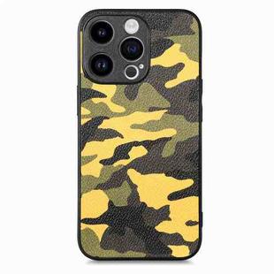For iPhone 15 Pro Max Retro Camouflage Leather Back Phone Case(Yellow)