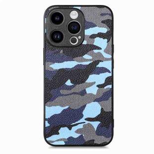 For iPhone 15 Pro Max Retro Camouflage Leather Back Phone Case(Blue)