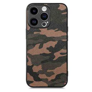 For iPhone 15 Pro Max Retro Camouflage Leather Back Phone Case(Brown)