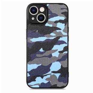 For iPhone 15 Plus Retro Camouflage Leather Back Phone Case(Blue)