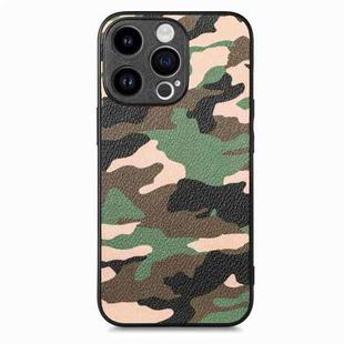 For iPhone 15 Retro Camouflage Leather Back Phone Case(Green)