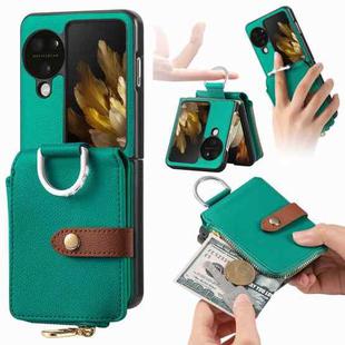For OPPO Find N3 Flip Vertical Flip Zipper Wallet Ring Leather Phone Case(Green)