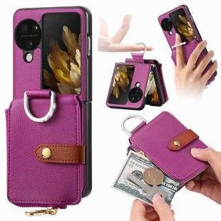For OPPO Find N3 Flip Vertical Flip Zipper Wallet Ring Leather Phone Case(Purple)