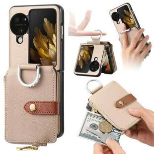 For OPPO Find N3 Flip Vertical Flip Zipper Wallet Ring Leather Phone Case(Khaki)