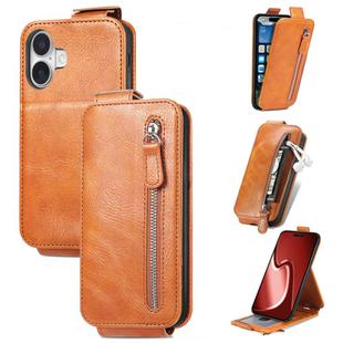 For iPhone 16 Zipper Wallet Vertical Flip Leather Phone Case(Brown)