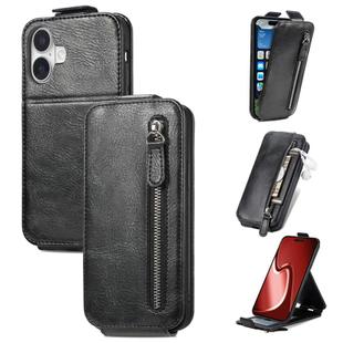 For iPhone 16 Plus Zipper Wallet Vertical Flip Leather Phone Case(Black)