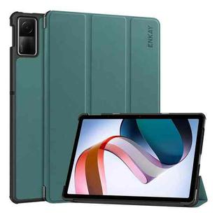 For Redmi Pad SE 11.0 ENKAY Tri-fold Custer Texture Leather Smart Tablet Case(Dark Green)
