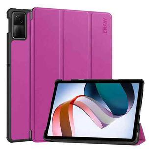 For Redmi Pad SE 11.0 ENKAY Tri-fold Custer Texture Leather Smart Tablet Case(Purple)