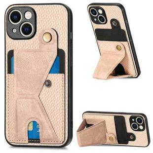 For iPhone 15 Carbon Fiber Wallet Flip Card K-shaped Holder Phone Case(Khaki)