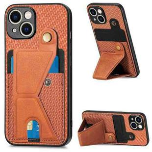 For iPhone 15 Plus Carbon Fiber Wallet Flip Card K-shaped Holder Phone Case(Brown)