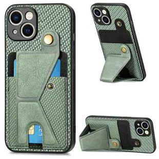 For iPhone 15 Plus Carbon Fiber Wallet Flip Card K-shaped Holder Phone Case(Green)